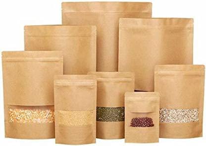 DEERA Brown Kraft Paper Ziplock Stand Up Pouch 120x200mm Pack of 50 - Image 1