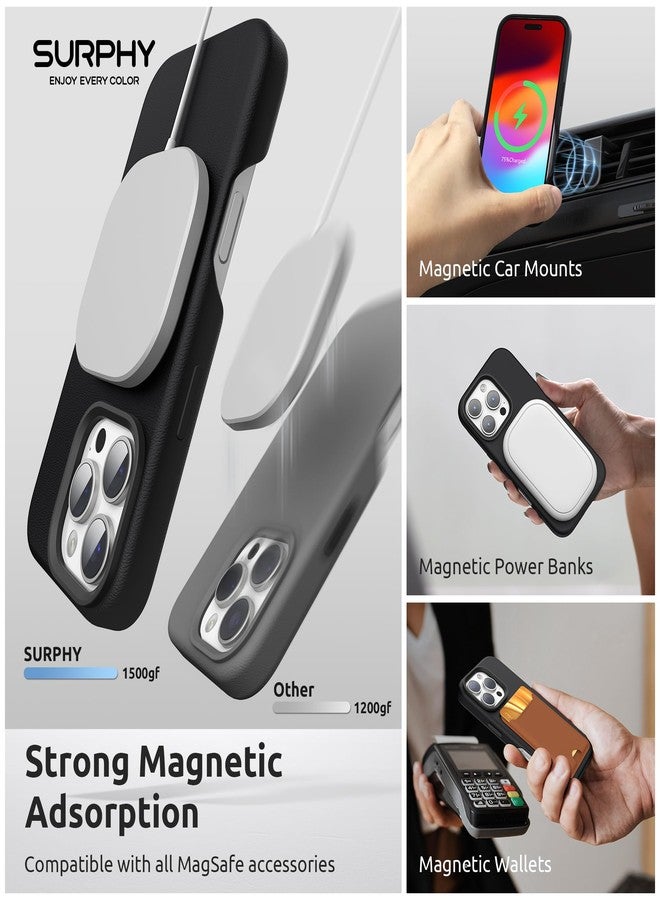 جراب SURPHY مصمم خصيصًا لهاتف iPhone 16 Pro، مصنوع من الجلد الصناعي، متوافق مع الشحن اللاسلكي MagSafe، مزود بأزرار معدنية وبطانة من الألياف الدقيقة، مناسب لهاتف iPhone 16 Pro مقاس 6.3 بوصة (إصدار 2024)، باللون الأسود. - Image 3