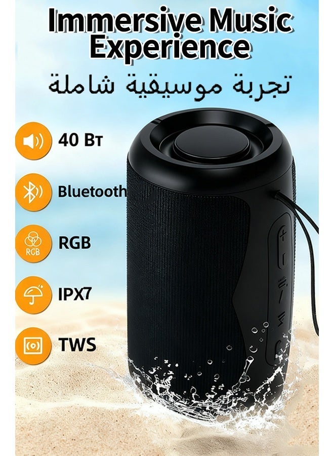 Portable Bluetooth Speaker, 24H Playtime, IPX 7 Waterproof and Dustproof，Wireless Stereo Pairing, Supports Bluetooth, TF Card, USB Drive, and FM Radio，Ideal for Home, Outdoors, Hiking Black - Image 1