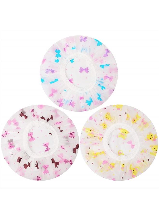 Pengxiaomei Shower Caps, 3 Pcs Waterproof Bath Caps Plastic Reusable Shower Caps Elastic Band Bath Hair Hat for Women Ladies Spa Salon - Image 1