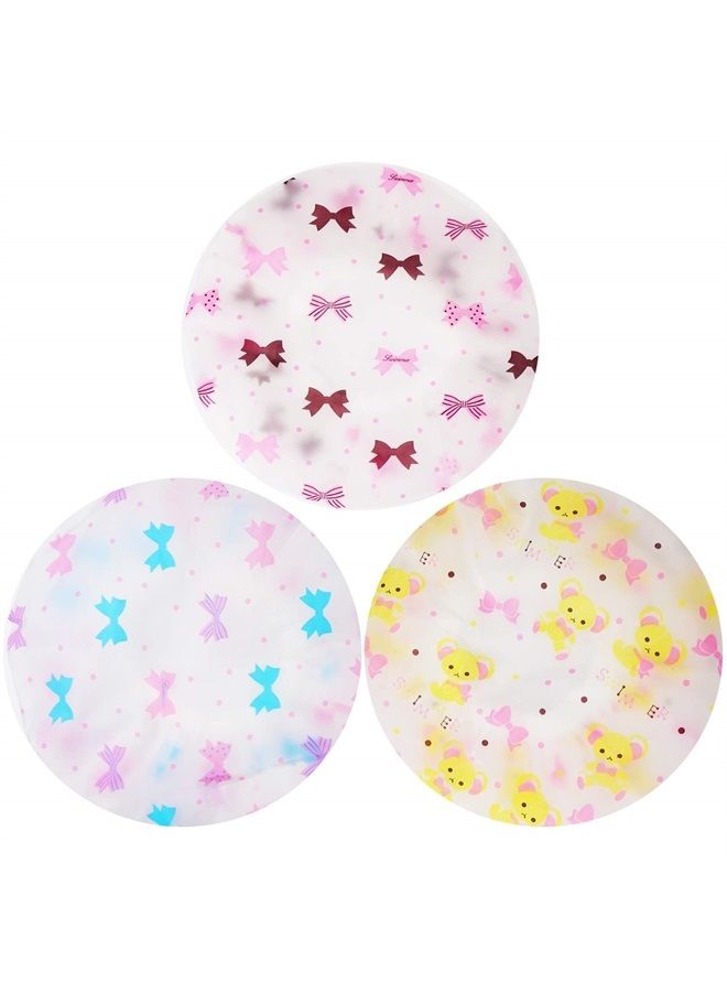 Pengxiaomei Shower Caps, 3 Pcs Waterproof Bath Caps Plastic Reusable Shower Caps Elastic Band Bath Hair Hat for Women Ladies Spa Salon - Image 5
