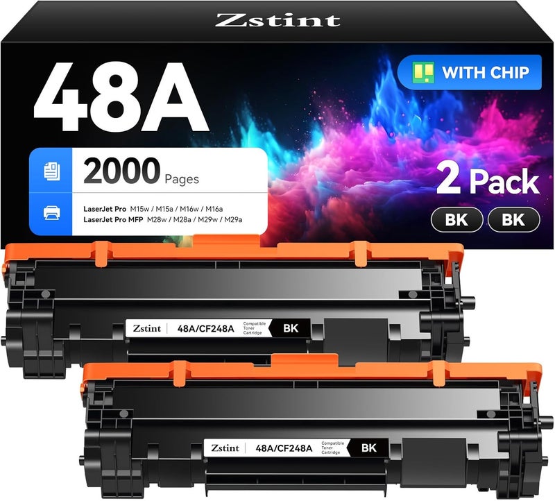 Zstint 48A Toner Cartridge High Yield Compatible with HP 48A CF248A Work with Pro M15w M15a M16w M16a Toner MFP M28w M28a M29w M29a Series Printer Drum Unit All-in-One (Black 2-Pack) - Image 1