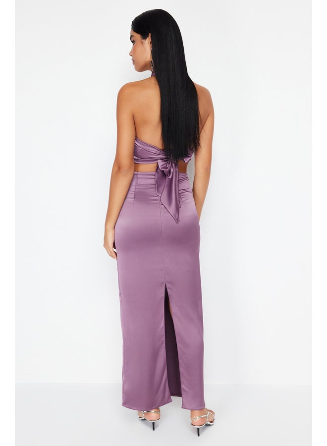 Purple Satin Maxi Skirt TPRSS24ET00005