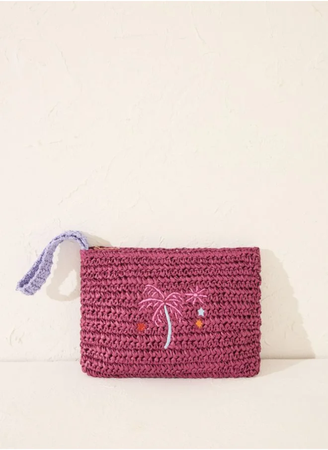 women'secret Small purple print raffia vanity case