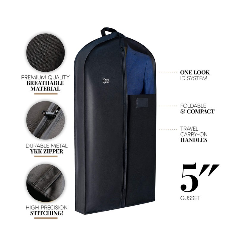 SAY HO UM Luxury Storage Garment Bag for Men Suit, Long Women Dress, Tuxedo, Uniform | 47 Inch + 5 Inch Side Gusset | Hanging, Breathable, Foldable Clothes Cover and Protector  - Image 4