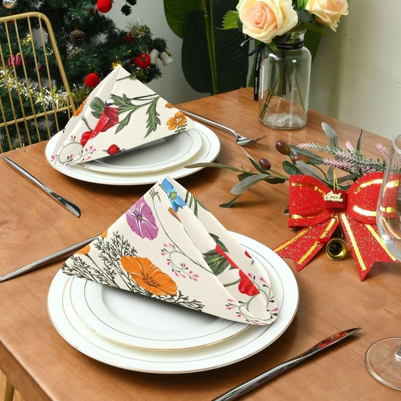 OTVEE Plants Flowers and Butterflies Provence Style Cloth Napkins 20x20 Inches Washable Kitchen Dinner Napkins for Family Daily UseWeddingCocktail PartySet of 4 - Image 3