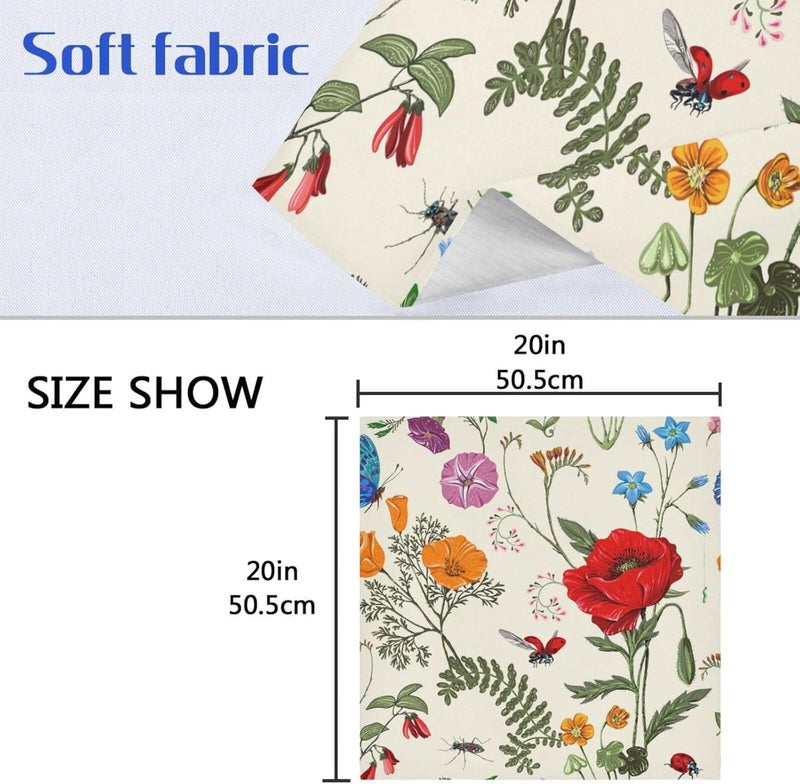 OTVEE Plants Flowers and Butterflies Provence Style Cloth Napkins 20x20 Inches Washable Kitchen Dinner Napkins for Family Daily UseWeddingCocktail PartySet of 4 - Image 5