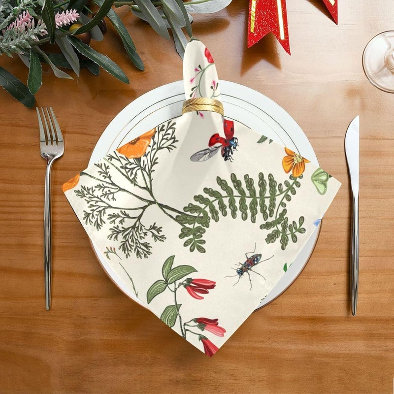 OTVEE Plants Flowers and Butterflies Provence Style Cloth Napkins 20x20 Inches Washable Kitchen Dinner Napkins for Family Daily UseWeddingCocktail PartySet of 4 - Image 2