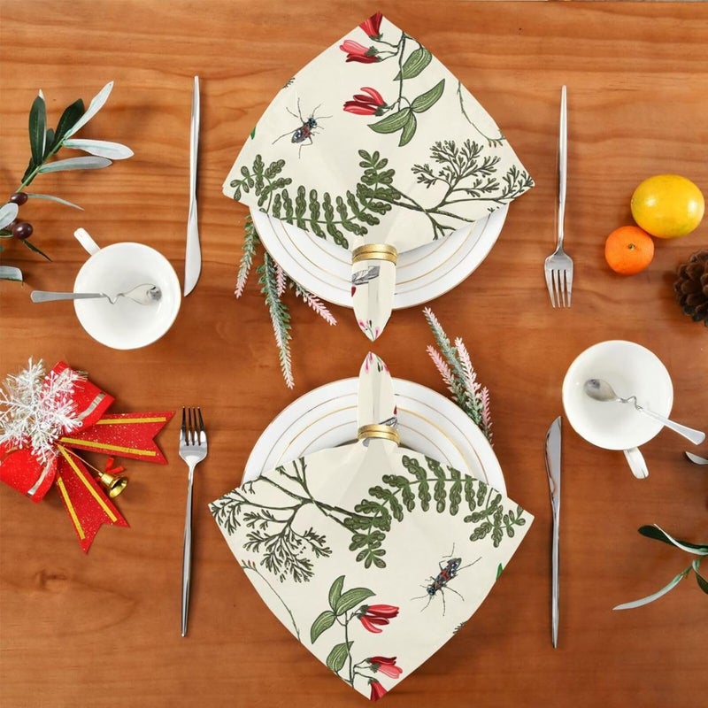 OTVEE Plants Flowers and Butterflies Provence Style Cloth Napkins 20x20 Inches Washable Kitchen Dinner Napkins for Family Daily UseWeddingCocktail PartySet of 4 - Image 4