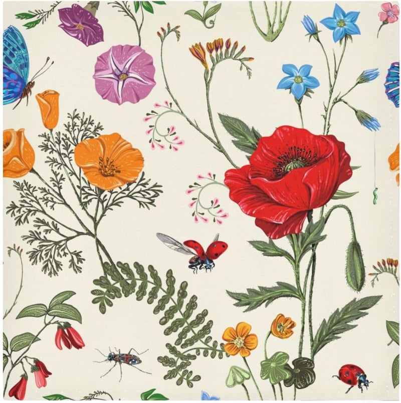 OTVEE Plants Flowers and Butterflies Provence Style Cloth Napkins 20x20 Inches Washable Kitchen Dinner Napkins for Family Daily UseWeddingCocktail PartySet of 4 - Image 1