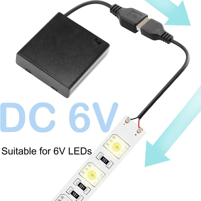 SWIUKPHE حامل بطاريات AA مزود بمفتاح USB، 4 وحدات من المقابس الأنثوية USB بجهد 6V، حامل صندوق البطاريات مع مفتاح تشغيل/إيقاف لسيارات الرياضة الإلكترونية وأضواء LED (4 بطاريات بجهد 1.5V لكل منها) - Image 3