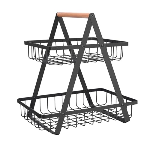 mahueeol 2 Tier Countertop Fruit Basket,Portable Fruit Bowle for Kitchen Organizer Storage & Dining Room Fruits Vegetable Bread Snacks, Detachable Metal Rectangle Basket Storage - Image 1