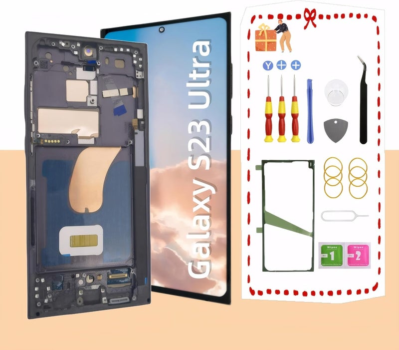 LNONLS Store شاشة OLED بديلة لجهاز سامسونج جالكسي S23 ألترا 5G مع مجموعة أدوات الإطار S918U S918A النسخة الأمريكية (أخضر) - Image 1