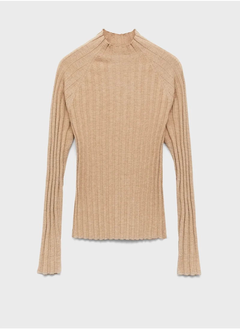 مانجو High Collar Ribbed Knit Sweater
