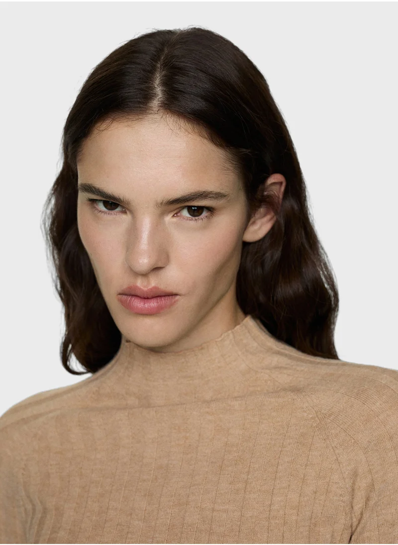مانجو High Collar Ribbed Knit Sweater