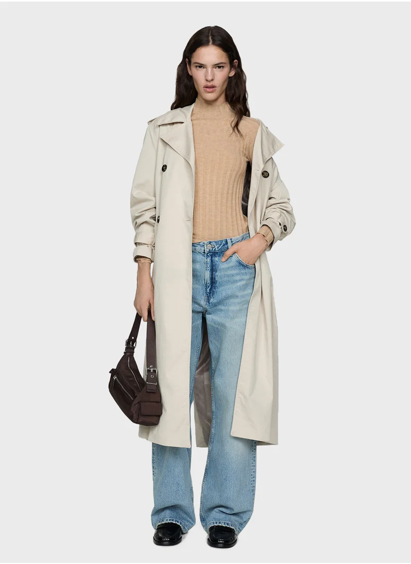 مانجو High Collar Ribbed Knit Sweater