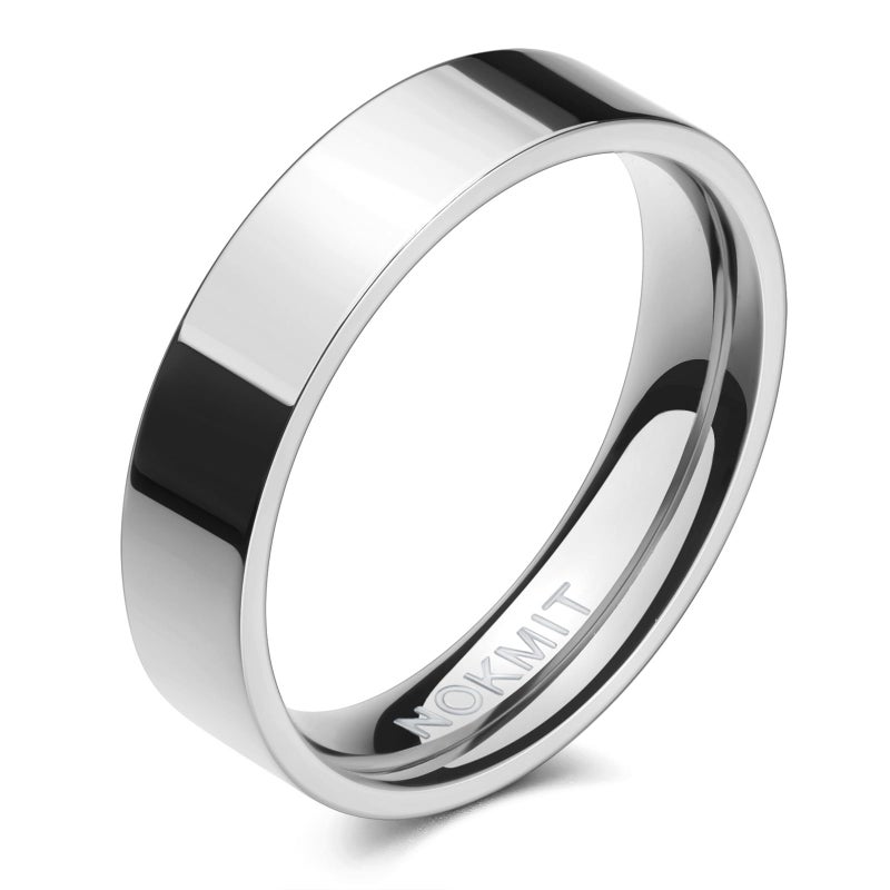 NOKMIT 5mm Wedding Band Rings for Women Dainty 14K White Gold Couple Anniversary Engagement Thumb Ring High Polished Plain Flat Cigar Band Tarnish Resistant Comfort Fit Size 4 to 11 (10) - Image 1