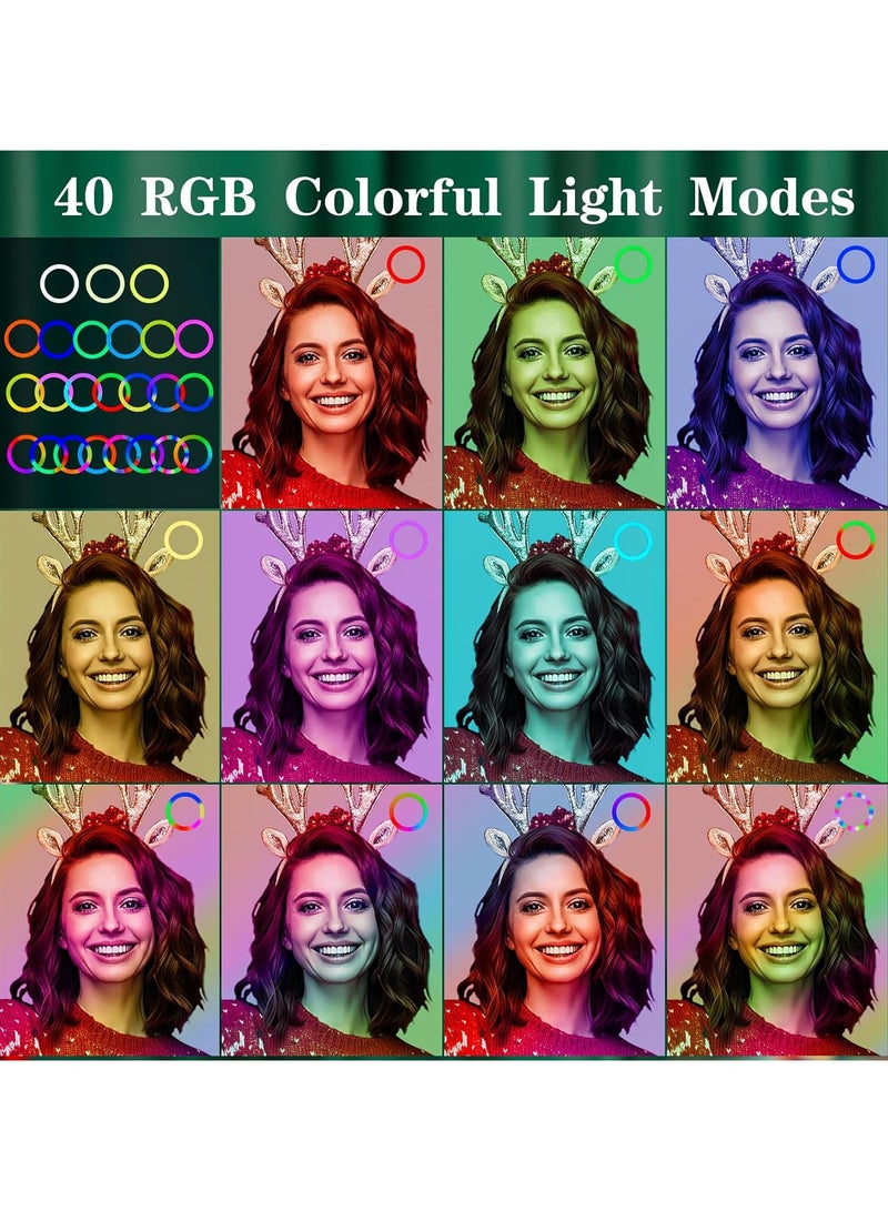 AWH AWH Ring Light with Tripod Stand & Phone Holder - 10 inch Selfie LED Ringlight Dimmable Desktop Lamp 40 Colors RGB Tall Circle Light for Camera Makeup Video YouTube TikTok Live Streaming Zoom Meeting  - Image 3