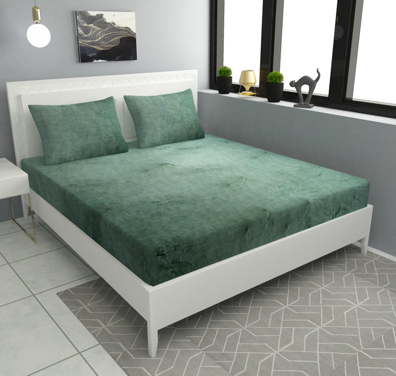 S&S Sands Flannel 300 TC Luxurious Bedsheets for Winter, King Size Fitted Warm Double Bedsheet, 72 x 78 x 10 inches, with 2 Pillow Covers (Green) - Image 2