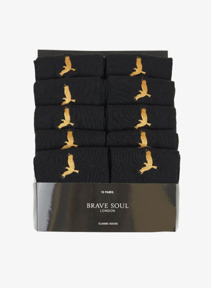 BRAVE SOUL MENS 10 PACK SOCKS WITH EMBROIDERY DETAILS - Image 1