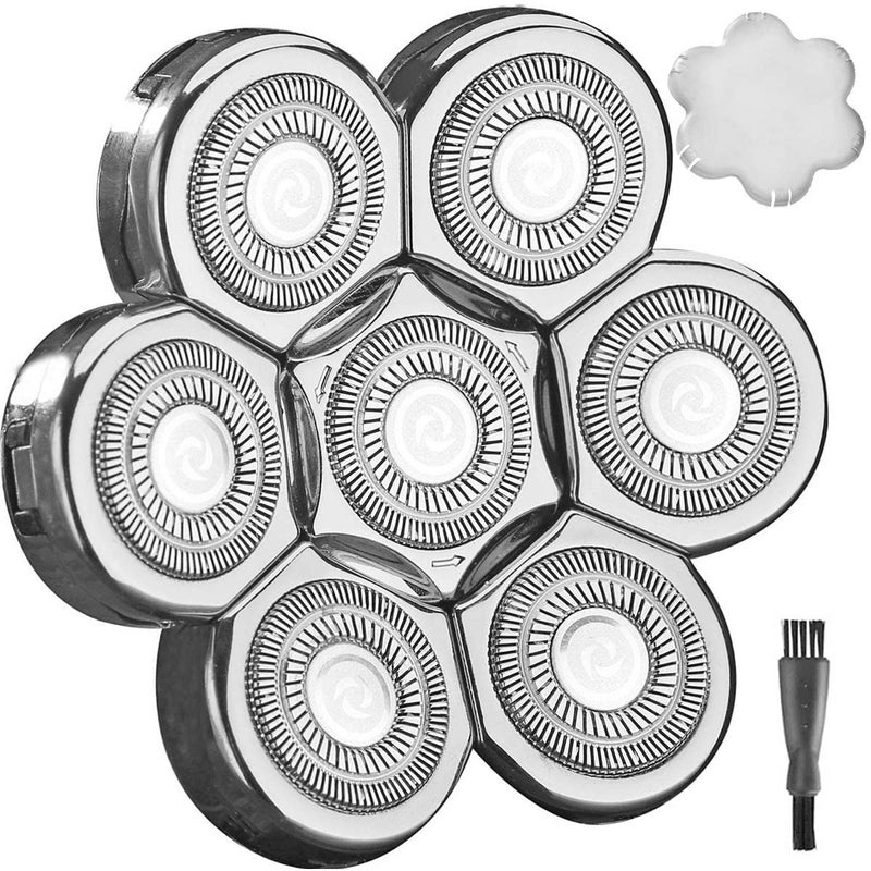 WAHFOX Universa 7 Heads Shaver Replacement Head for Head Shaver and many Brands Head Shaver 7 Blades 7D Replacement Shaver Head Blade 7 Heads Shaver Head Silvery