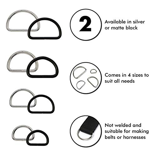 Millennial Essentials Metal D Ring Non Welded D-Rings Electroplated Black Assorted 0.5 Inch, 0.75 Inch, 1 Inch, 1.25 Inch (100 Pack) - Image 2