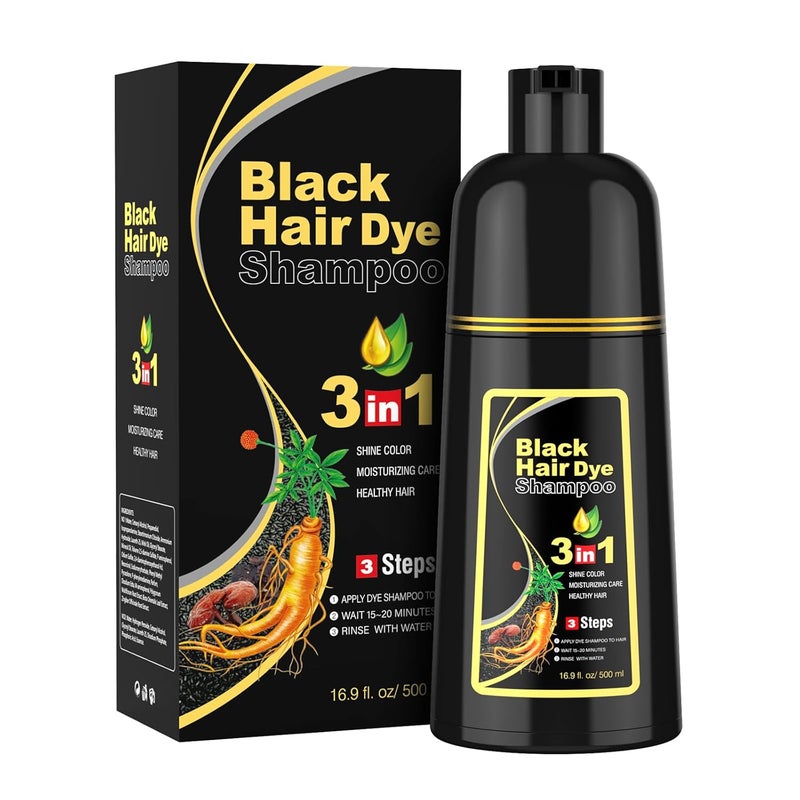 Shampoo Shop Black Hair Dye Shampoo 3 in 1 for Gray Hair, Black Hair Dye for Women Men, Hair Color Herbal Ingredients Natural (500ml,16.9oz)