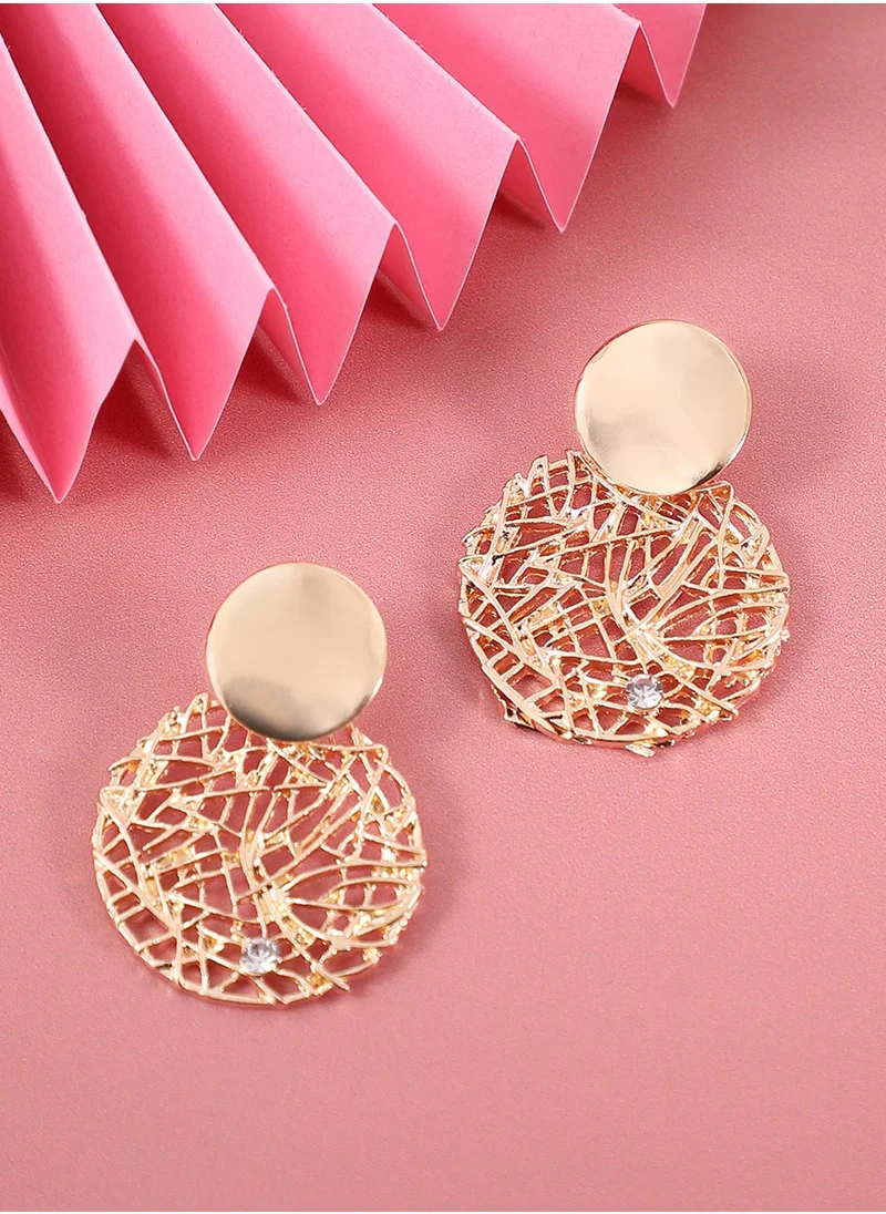 SOHI Textured Circular Drop Earrings