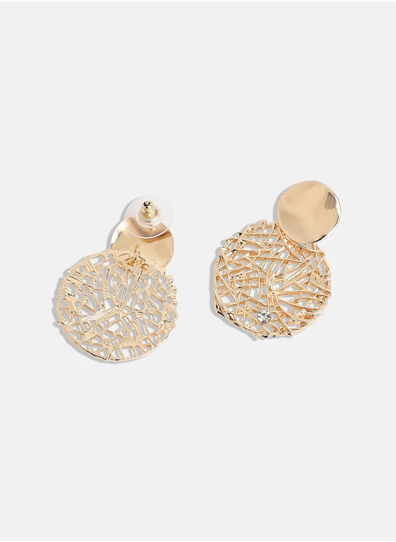 SOHI Textured Circular Drop Earrings