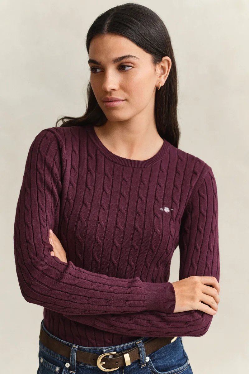 Gant  Stretch Cotton Cable C-Neck for Women | Best Price UAE