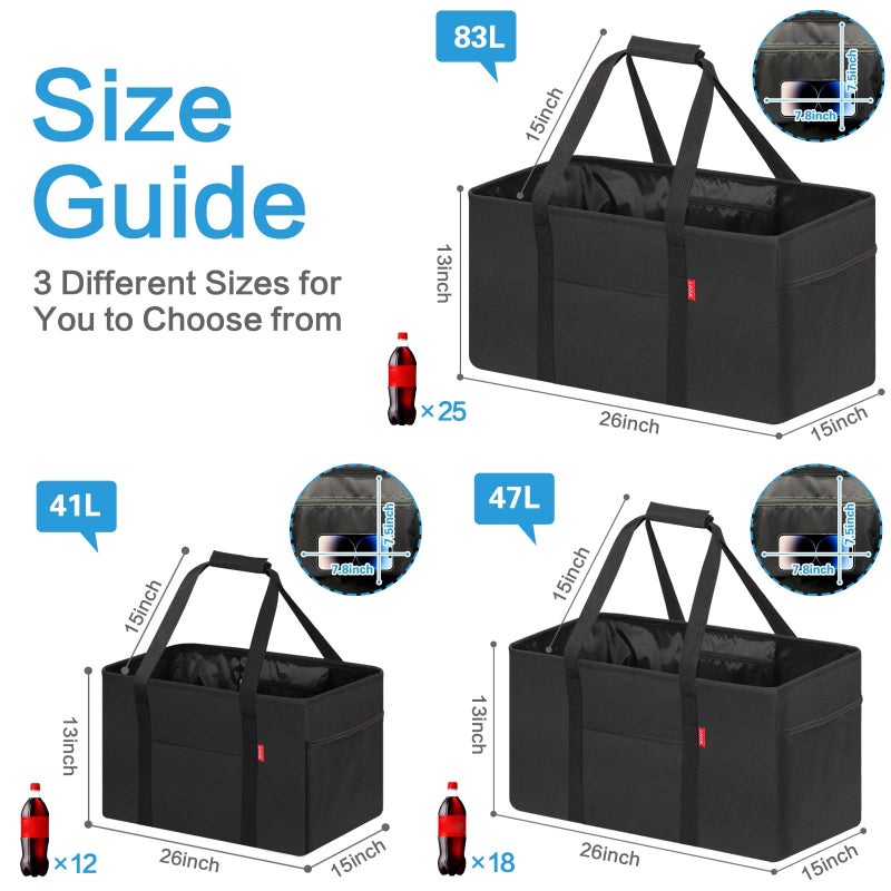 LHZK Standing Extra Large Utility Tote Bag with Metal Wire Frame and the Sides Rinforced, Extra Large Tote Bag with Handle, Reusable Grocery Bags Foldable, Beach Bag, Car Tote (Black) - Image 4