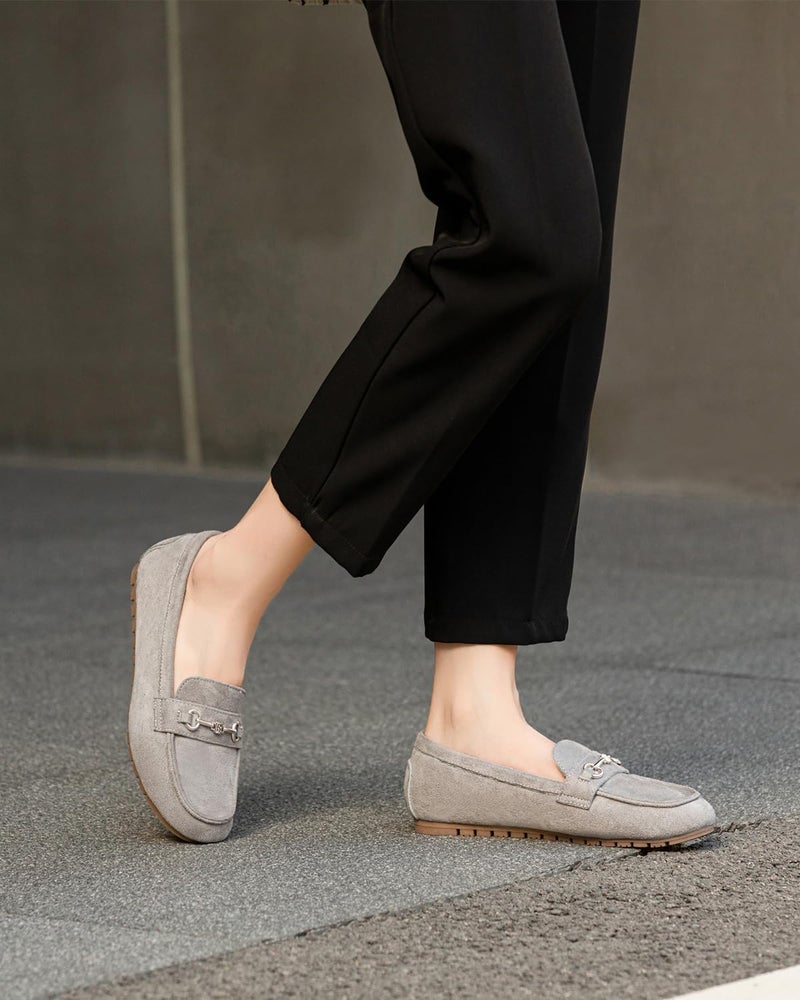 BGSTGUDS Women's Wide Loafers Shoes Cute Dressy Shoes Ladies Comfort Slip Ons Work Shoes, Grey, Size 10W - Image 2