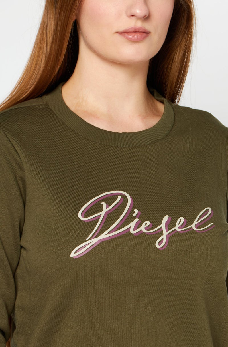 DIESEL Women Crew Neck Long Sleeves Brand Logo Sweater Dress, Olive - Image 3