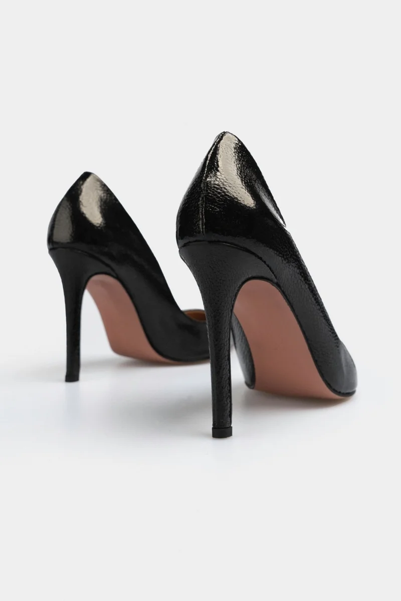Nişantaşı Shoes Vanessa Black Pattern Patent Leather Pointed Toe Women's Stiletto