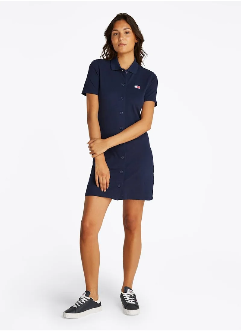 TOMMY JEANS Women's Badge Logo Polo Dress - Cotton, Blue