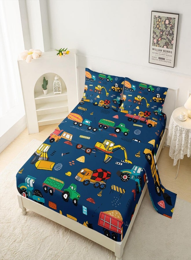 QOOMO Construction Kids Bed Sheets Full Size,Trucks Print Bedding Sheet Set,4Pcs Excavator Deep Pocket Bed Sets with 1 Fitted Sheet 1 Flat Sheet 2 Pillowcases for Boys Girls Teens - Image 2