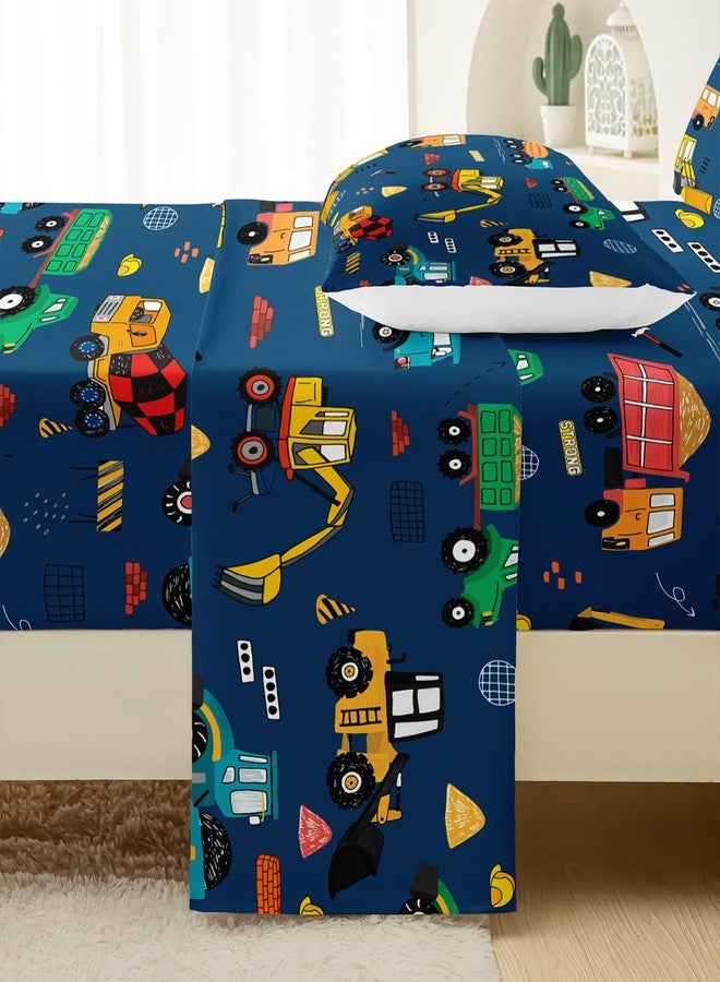 QOOMO Construction Kids Bed Sheets Full Size,Trucks Print Bedding Sheet Set,4Pcs Excavator Deep Pocket Bed Sets with 1 Fitted Sheet 1 Flat Sheet 2 Pillowcases for Boys Girls Teens - Image 4