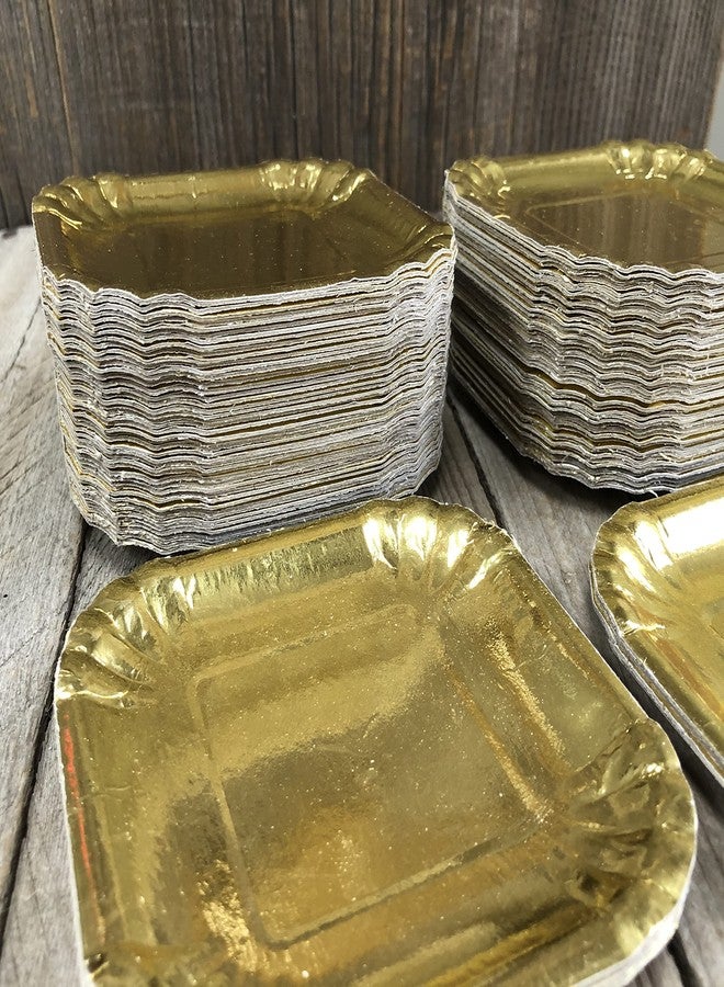 Outside the Box Papers Gold Foil Mini Square Paper Plates - Appetizer Plate - Valentine Supply - Charcuterie Plate - Disposable Tableware - Heavyweight 4 x 4 Inches - 100 Pack - Image 3
