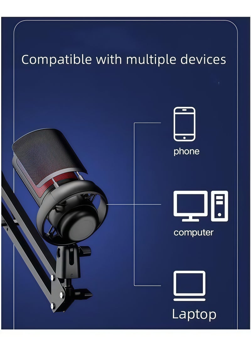 Gaming Microphone Set, USB PC Mic for Podcasts Videos, Streaming, Condenser Mic with Quick Mute, Tripod Stand, Pop Filter, RGB Indicator, Shock Mount, Rotate gain button,with RGB Light, Compatible with PS4/5/PC (Black) - Image 4