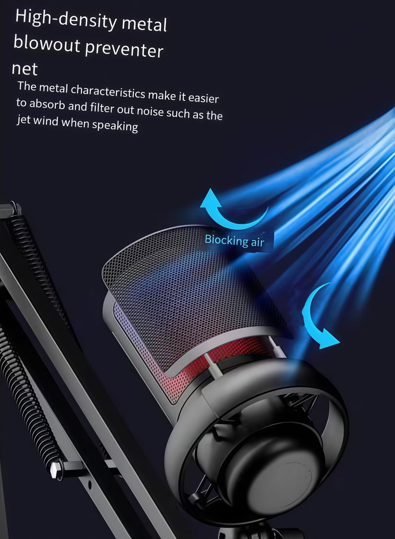 Gaming Microphone Set, USB PC Mic for Podcasts Videos, Streaming, Condenser Mic with Quick Mute, Tripod Stand, Pop Filter, RGB Indicator, Shock Mount, Rotate gain button,with RGB Light, Compatible with PS4/5/PC (Black) - Image 3