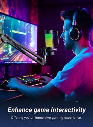 Gaming Microphone Set with Boom Arm,USB Mic for PC with RGB,Condenser Mic with Quick Mute,Pop Filter,Shock Mount, Rotate gain button,Boom Arm,Shock Mount,for PC PS4/5 Discord Twitch Podcasts YouTube,for Streaming - view 4