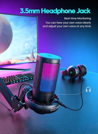 Gaming Microphone Set with Boom Arm,USB Mic for PC with RGB,Condenser Mic with Quick Mute,Pop Filter,Shock Mount, Rotate gain button,Boom Arm,Shock Mount,for PC PS4/5 Discord Twitch Podcasts YouTube,for Streaming - view 2