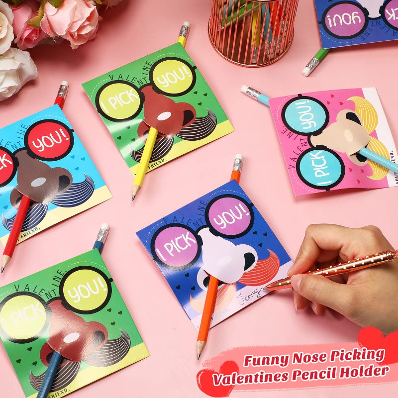 Sabary 24 Sets I Pick Your Nose Pencil Funny Nose Picking Valentine Cards Pencil Holder Cards with Pencils Exchange Gifts Prizes Valentines Party Favors - Image 4
