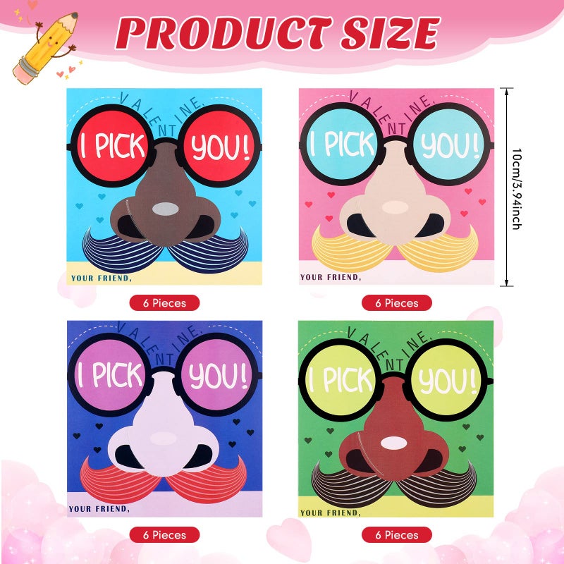 Sabary 24 Sets I Pick Your Nose Pencil Funny Nose Picking Valentine Cards Pencil Holder Cards with Pencils Exchange Gifts Prizes Valentines Party Favors - Image 2