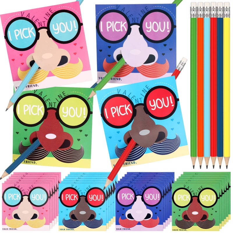 Sabary 24 Sets I Pick Your Nose Pencil Funny Nose Picking Valentine Cards Pencil Holder Cards with Pencils Exchange Gifts Prizes Valentines Party Favors - Image 1