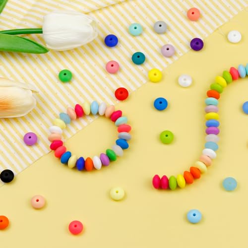 FIVEIZERO 180PCS FIVEIZERO Silicone Lentil Beads,12mm 30 Colors Silicone Abacus Beads Bulk Loose Spacer Jewelry Beads Colorful DIY Lanyard Beads for Making Necklace Keychain Accessories - Image 4
