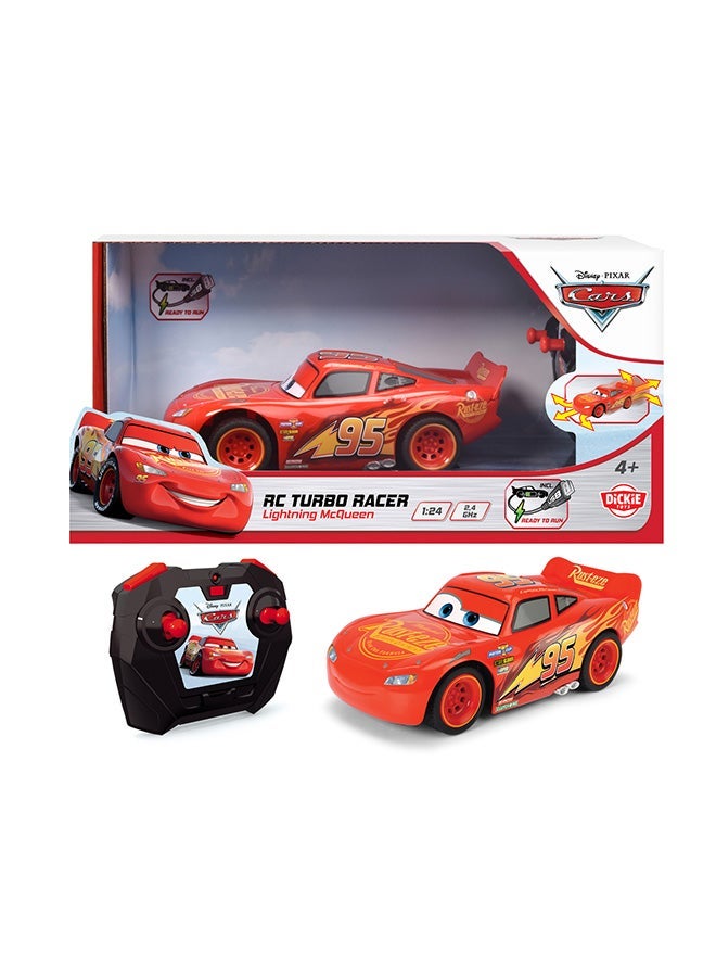 JADA Disney Pixar Cars 3 Lightning McQueen Turbo Racer Remote Controlled Car, 1:24 Scale, Red - Image 1