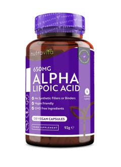 Nutravita Alpha Lipoic Acid 650mg ‚ 120 High Strength Vegan-Friendly Capsules ‚ Natural, No Synthetic Binders or Fillers ‚ 4 Month Supply  - Image 1