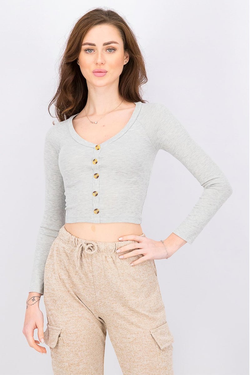 UNDIZ Women Solid Full Sleeves Pajamas Top, Grey - Image 1