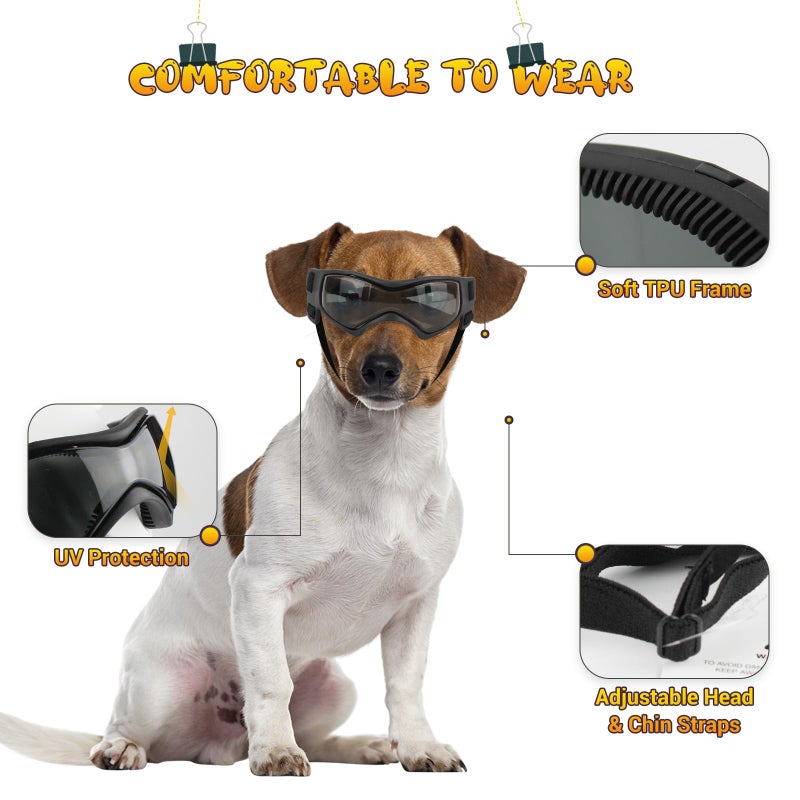 PETLESO Dog Goggles Medium Breed, Small Dog Sunglasses Anti-UV Goggles for Pet Eyes Protection, Adjustable Straps, Black M - Image 3